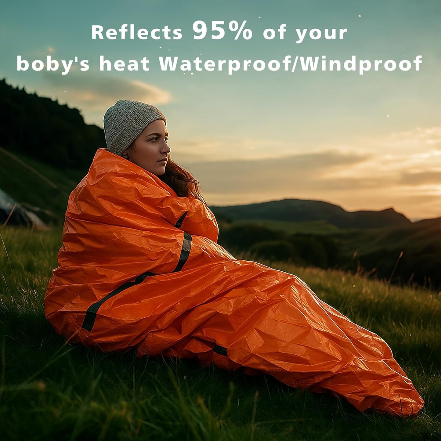 Emergency Sleeping Bag 2 Pack Lightweight Survival Sleeping Bags Thermal Bivy Sack Portable Emergency Blanket for Camping, Hiking, Outdoor, Activities